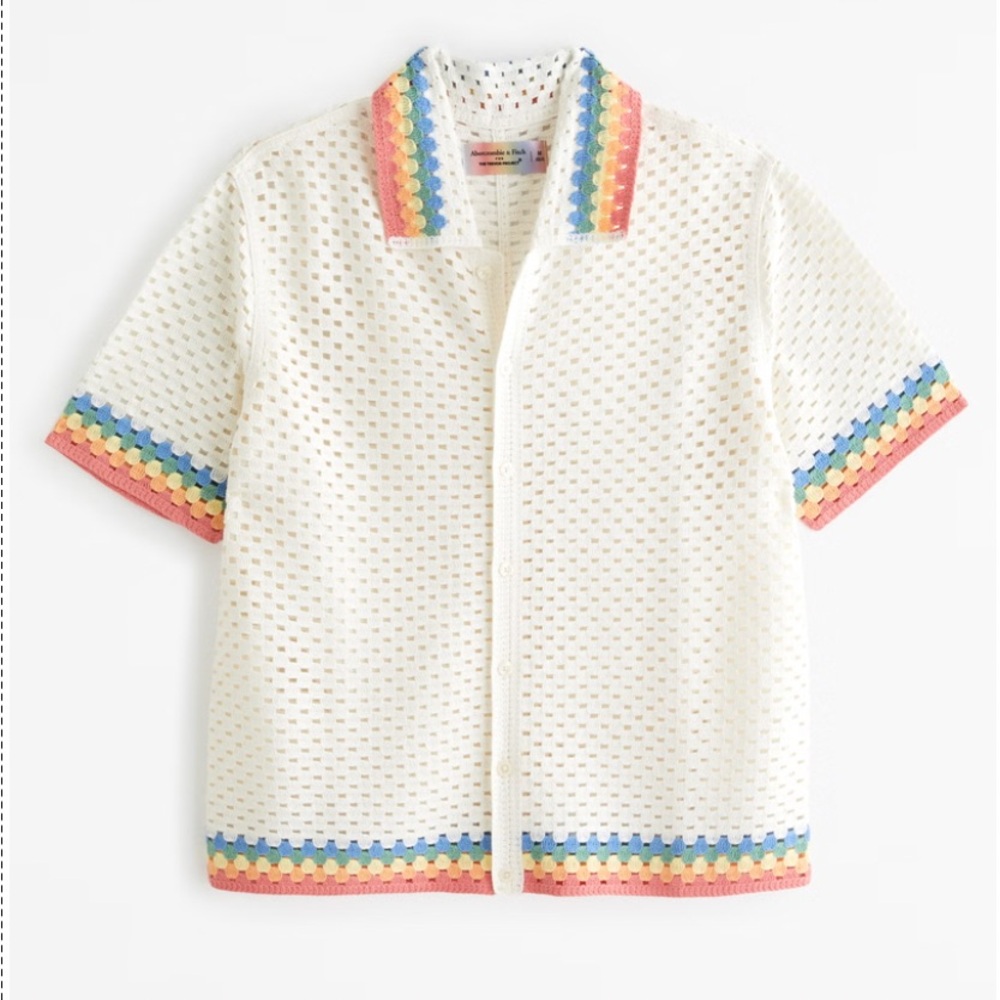 NWT Abercrombie Pride Crochet-Style Button- Through Sweater Polo